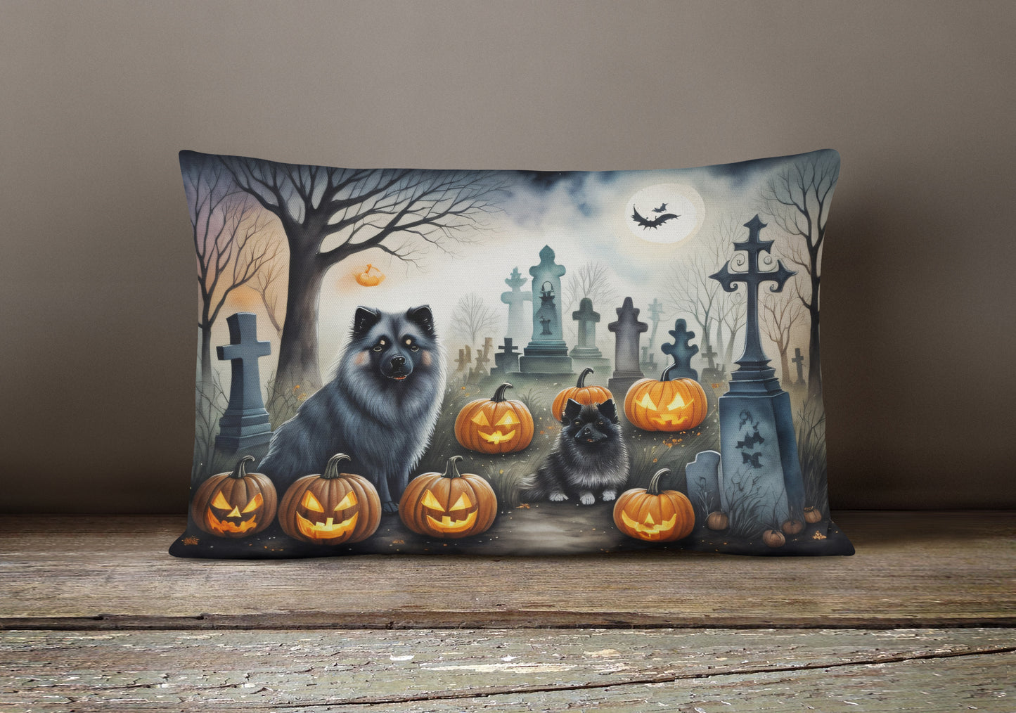 Keeshond Spooky Halloween Throw Pillow