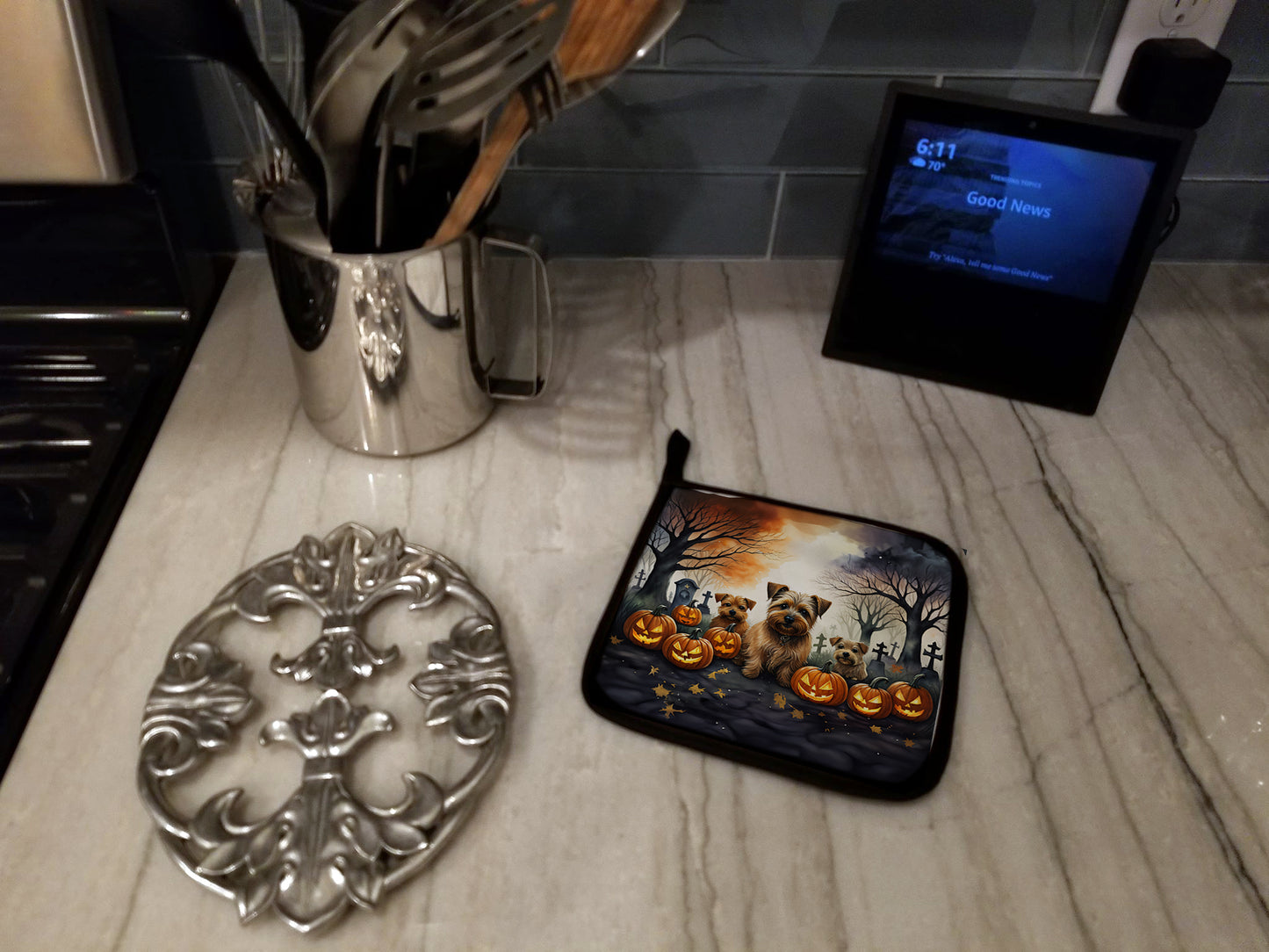 Norfolk Terrier Spooky Halloween Pair of Pot Holders