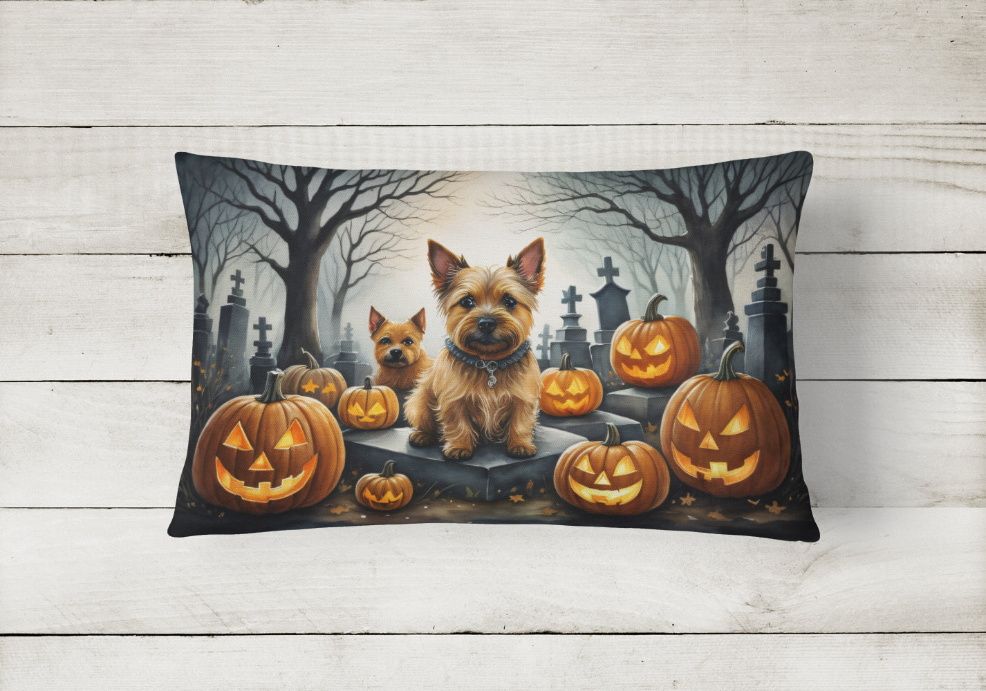 Norwich Terrier Spooky Halloween Throw Pillow