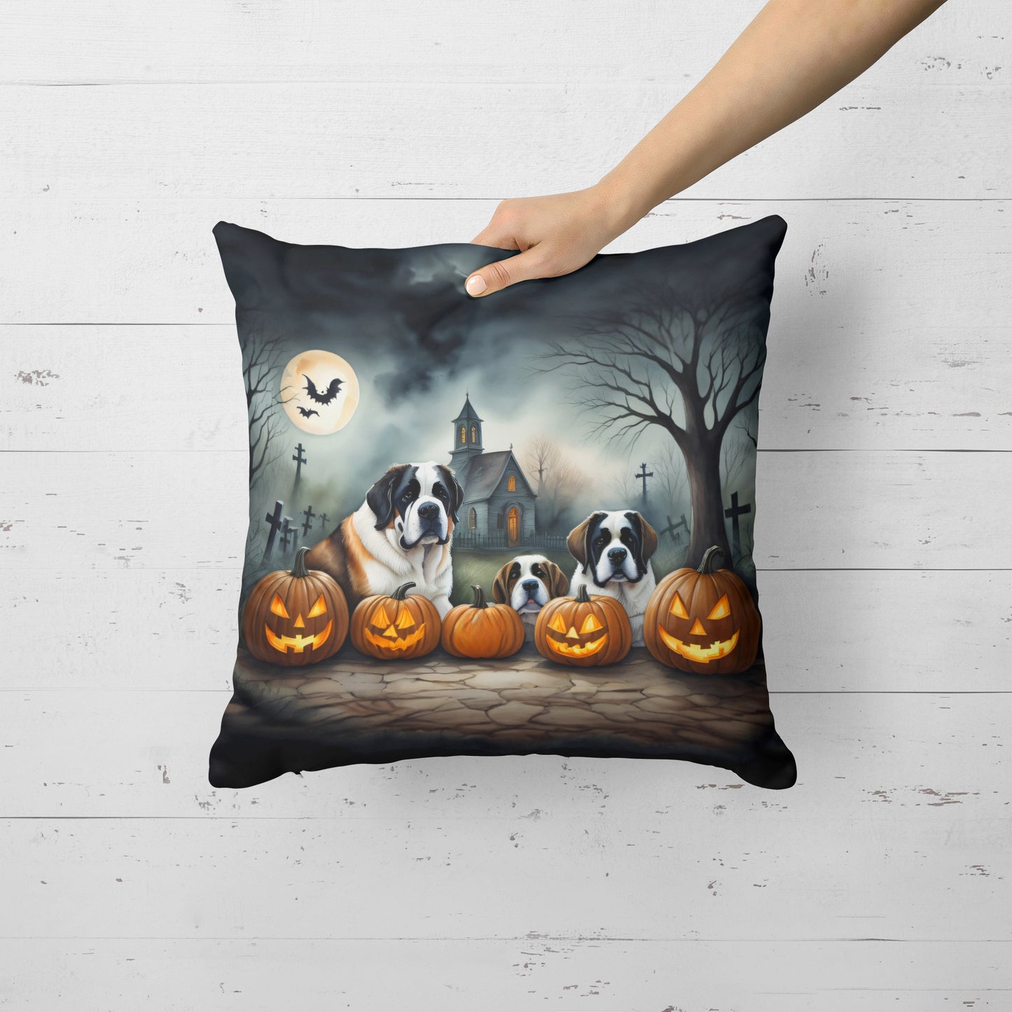 Saint Bernard Spooky Halloween Throw Pillow