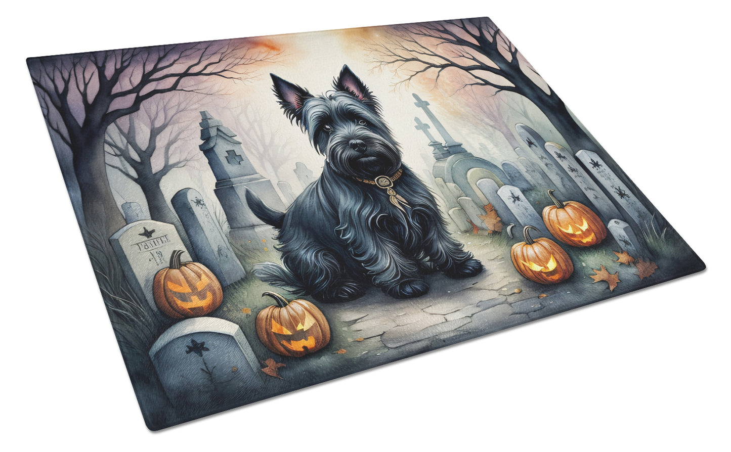 Buy this Scottish Terrier Spooky Halloween Glass Cutting Board