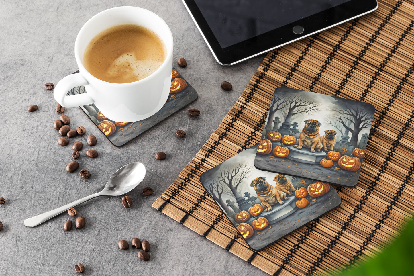 Shar Pei Spooky Halloween Foam Coasters