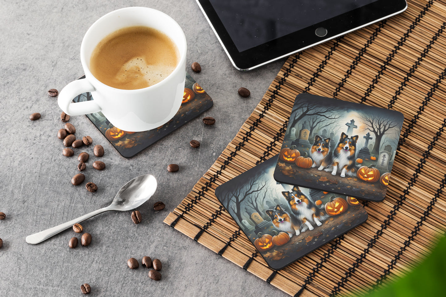 Sheltie Spooky Halloween Foam Coasters