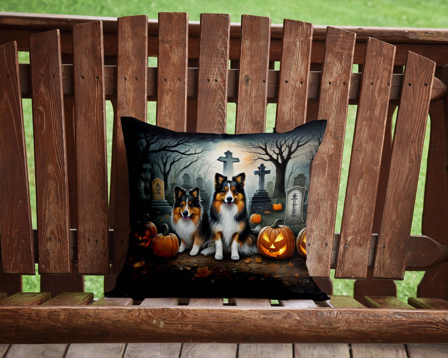 Sheltie Spooky Halloween Throw Pillow