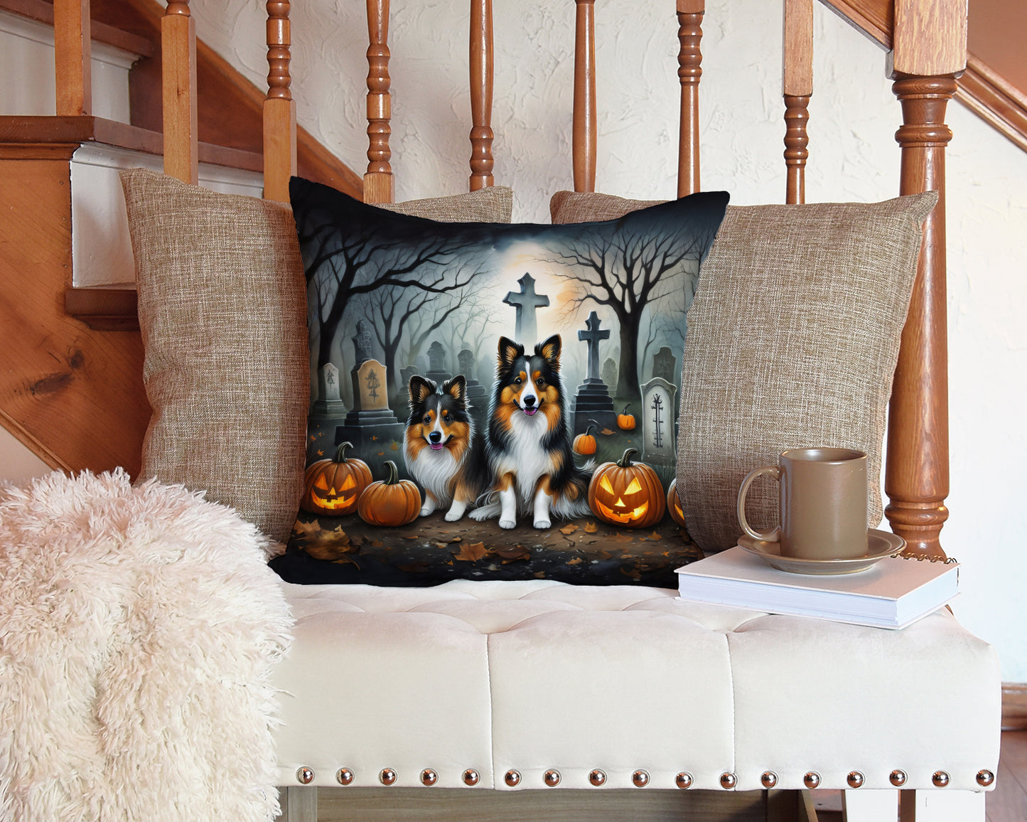 Sheltie Spooky Halloween Throw Pillow