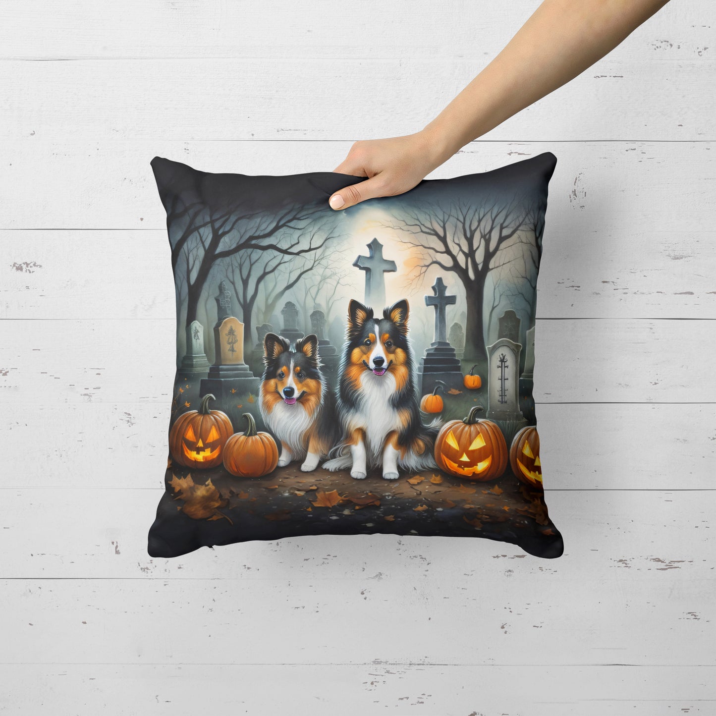 Sheltie Spooky Halloween Throw Pillow