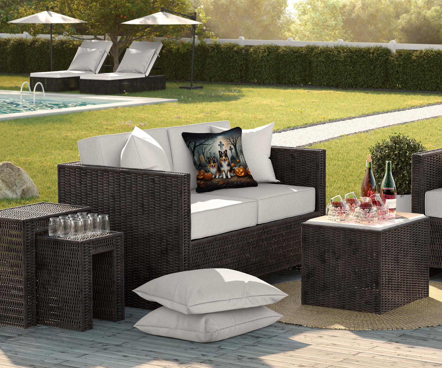 Sheltie Spooky Halloween Throw Pillow