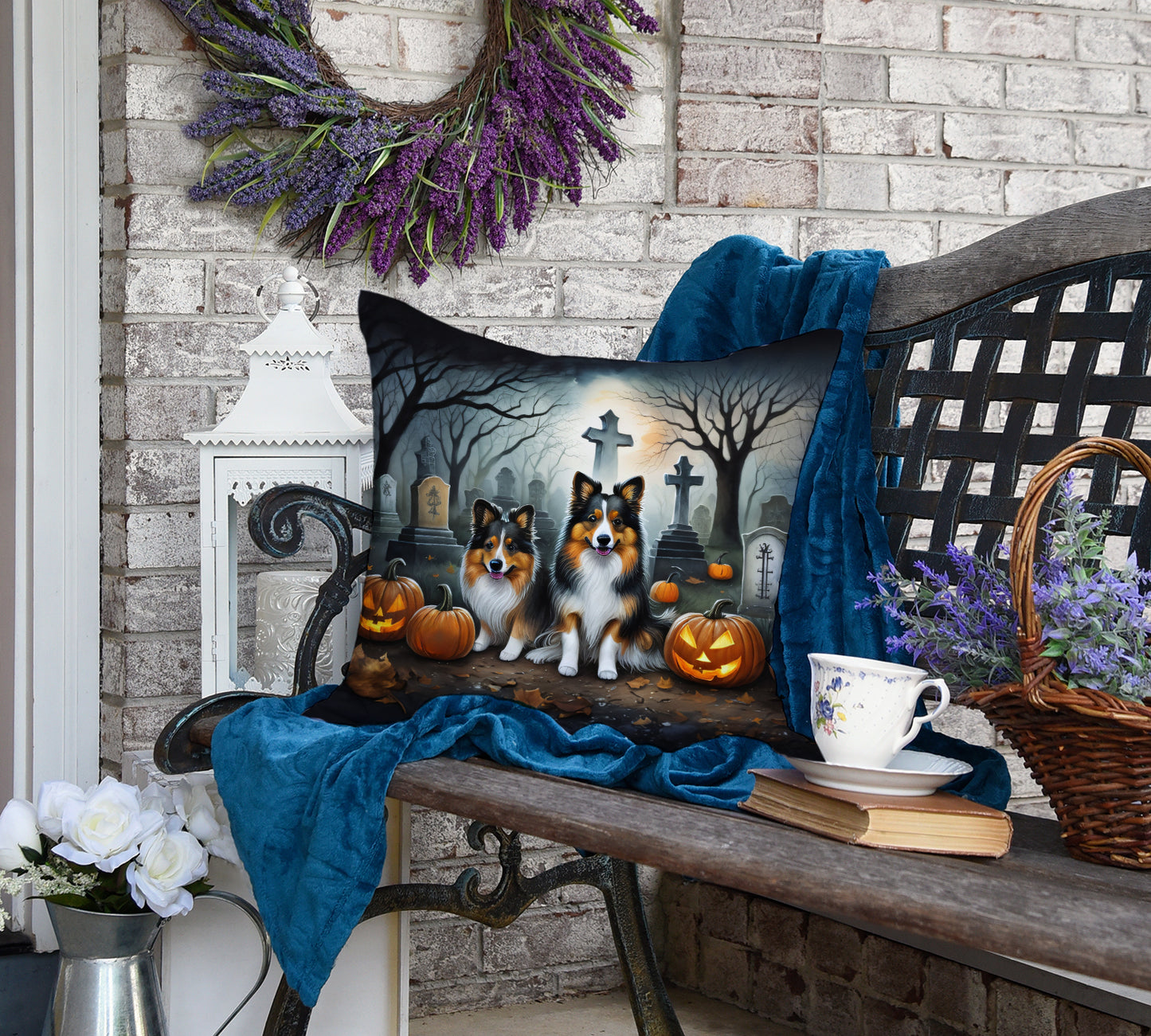 Sheltie Spooky Halloween Throw Pillow