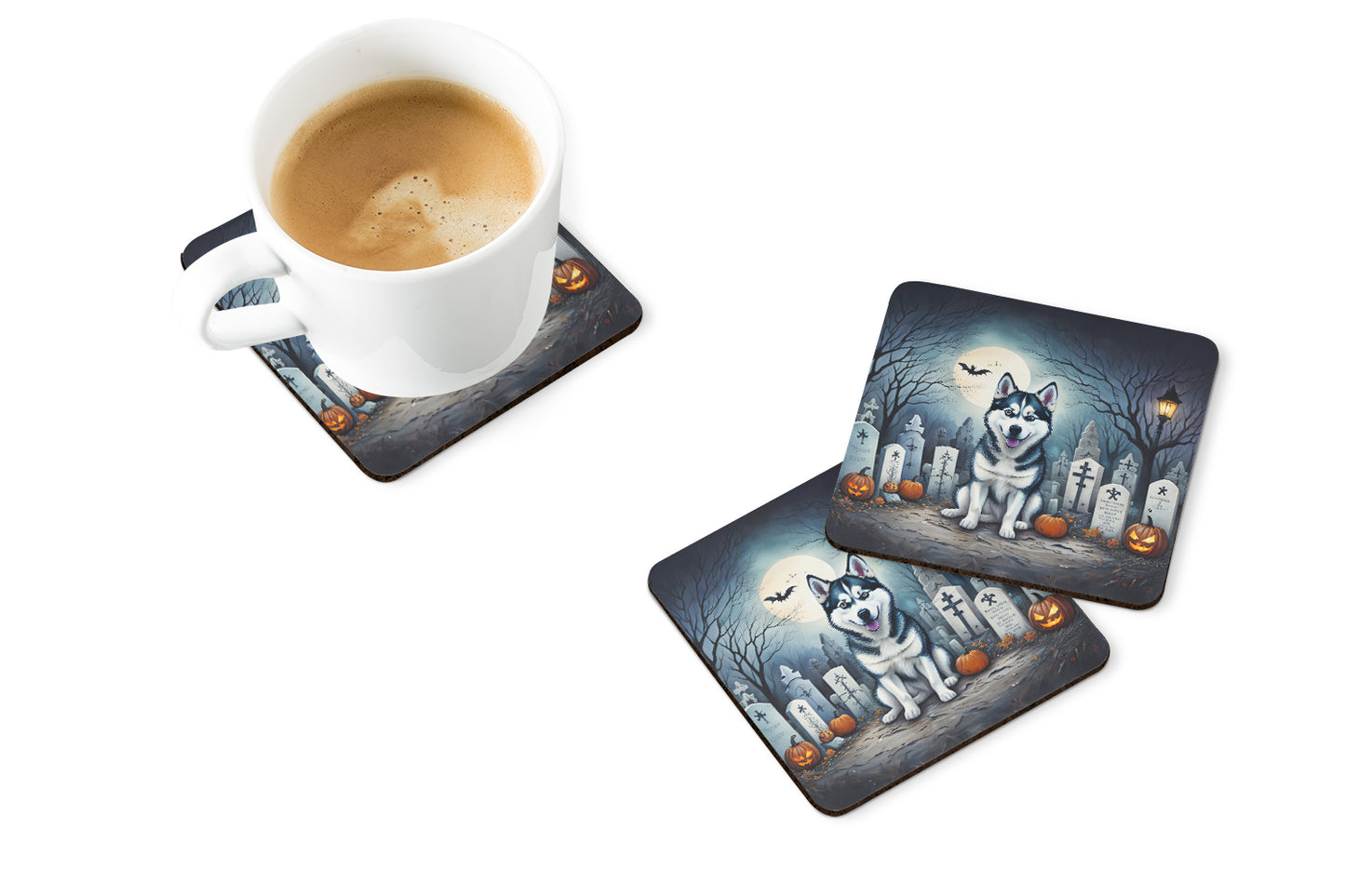 Siberian Husky Spooky Halloween Foam Coasters