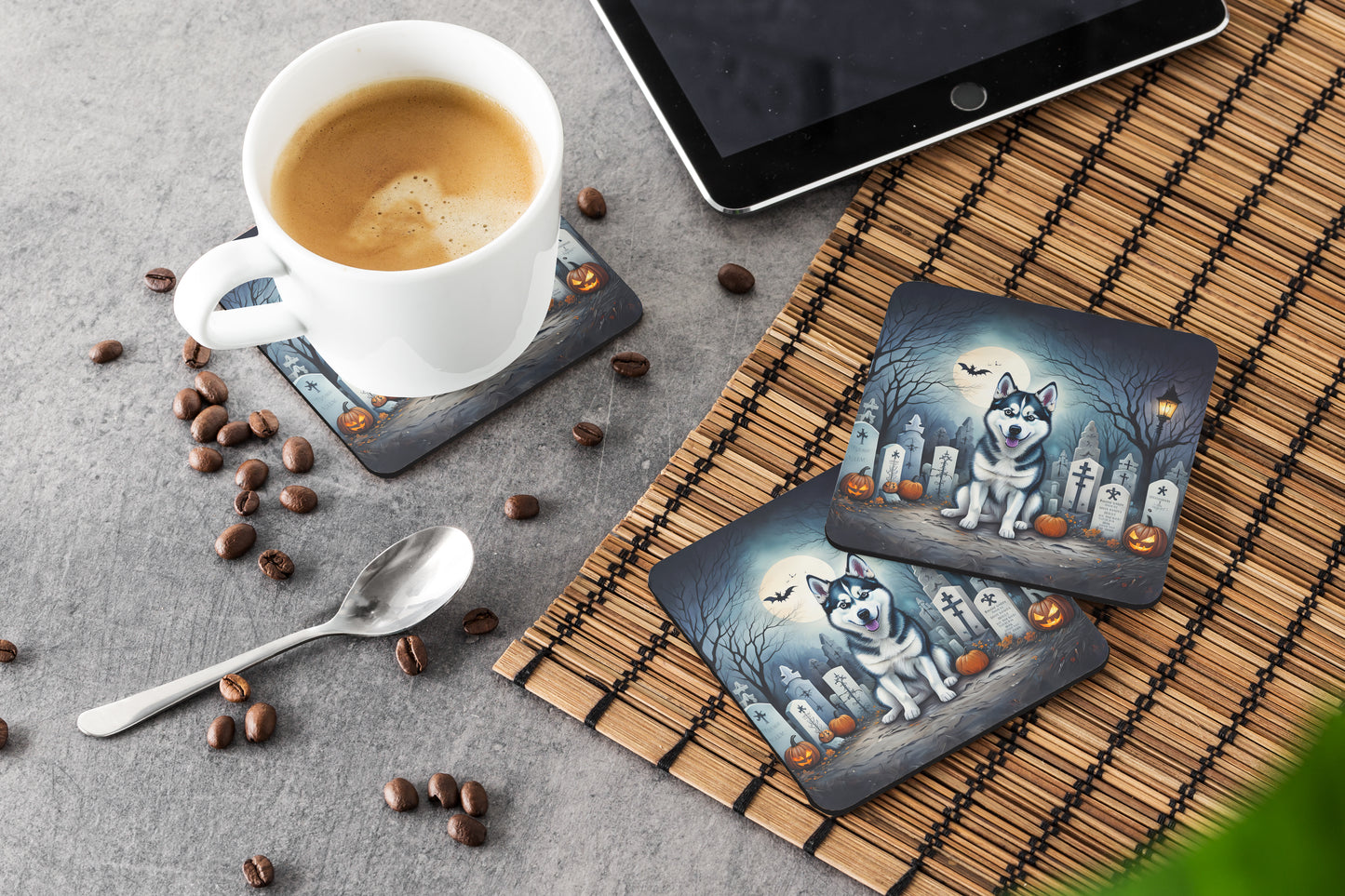 Siberian Husky Spooky Halloween Foam Coasters