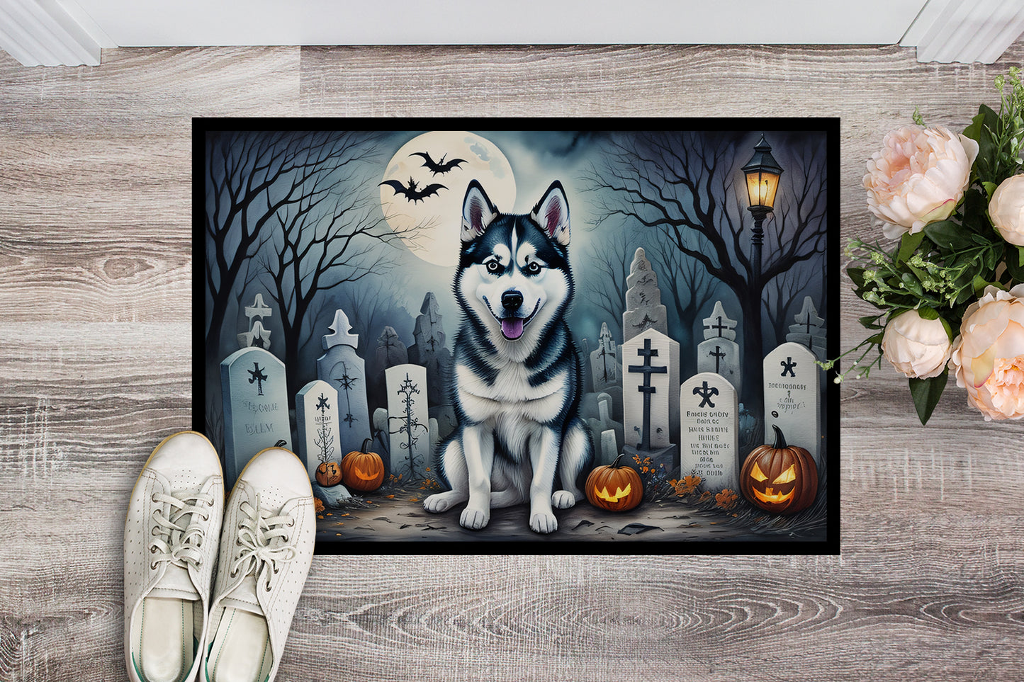 Siberian Husky Spooky Halloween Doormat