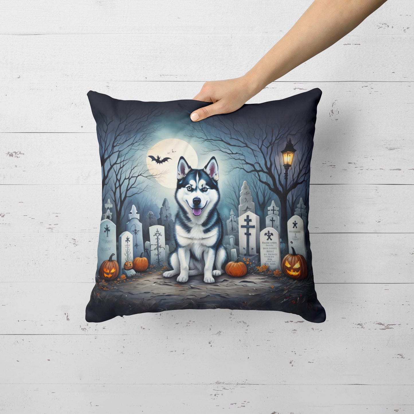 Siberian Husky Spooky Halloween Throw Pillow