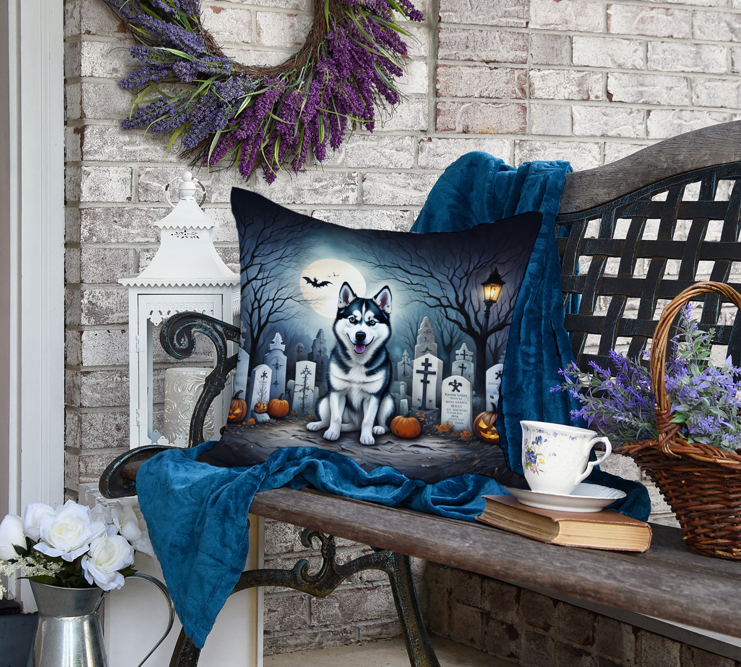 Siberian Husky Spooky Halloween Throw Pillow