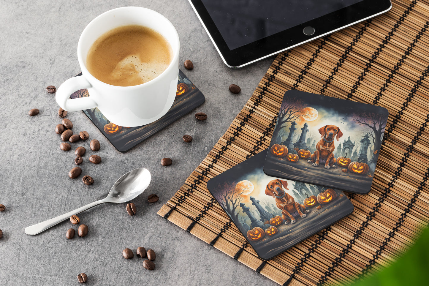 Vizsla Spooky Halloween Foam Coasters