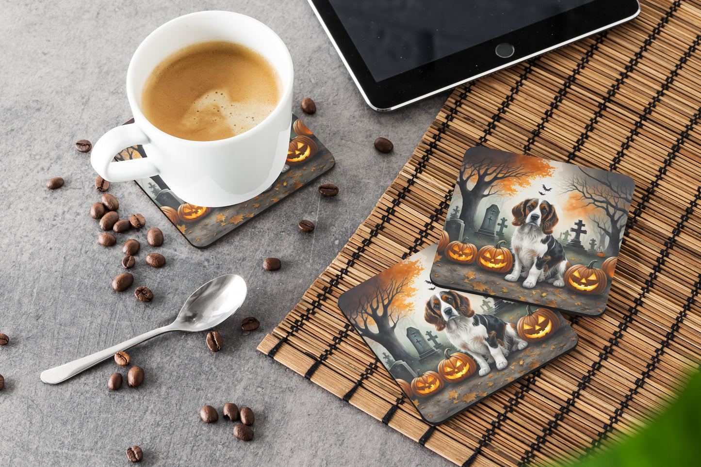 Welsh Springer Spaniel Spooky Halloween Foam Coasters