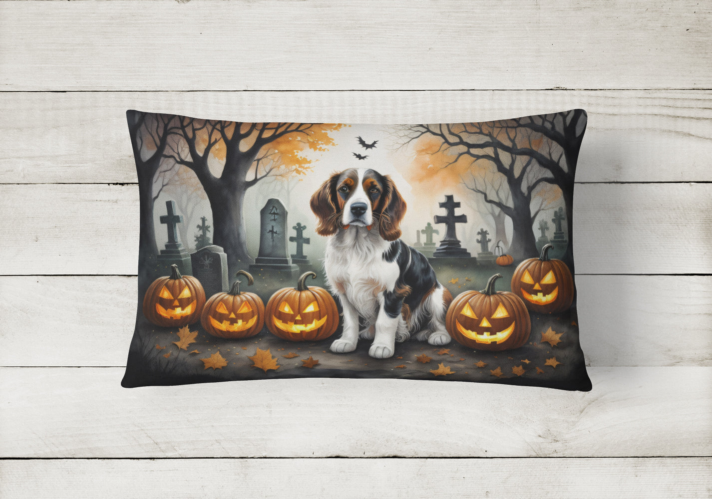 Welsh Springer Spaniel Spooky Halloween Throw Pillow