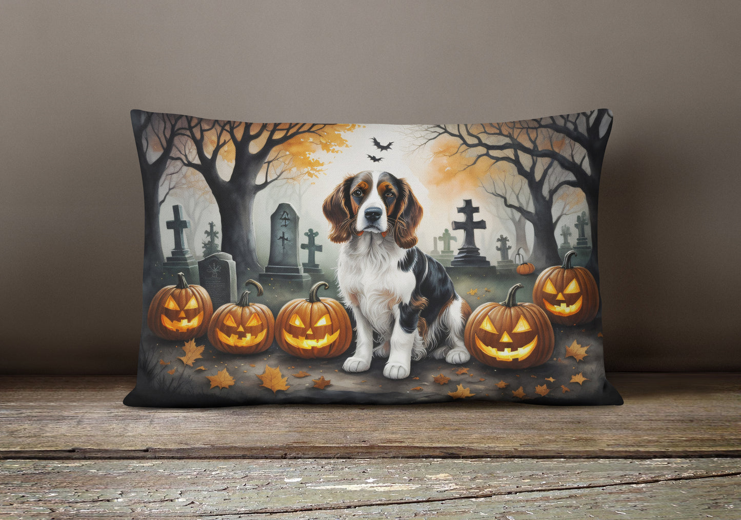 Welsh Springer Spaniel Spooky Halloween Throw Pillow