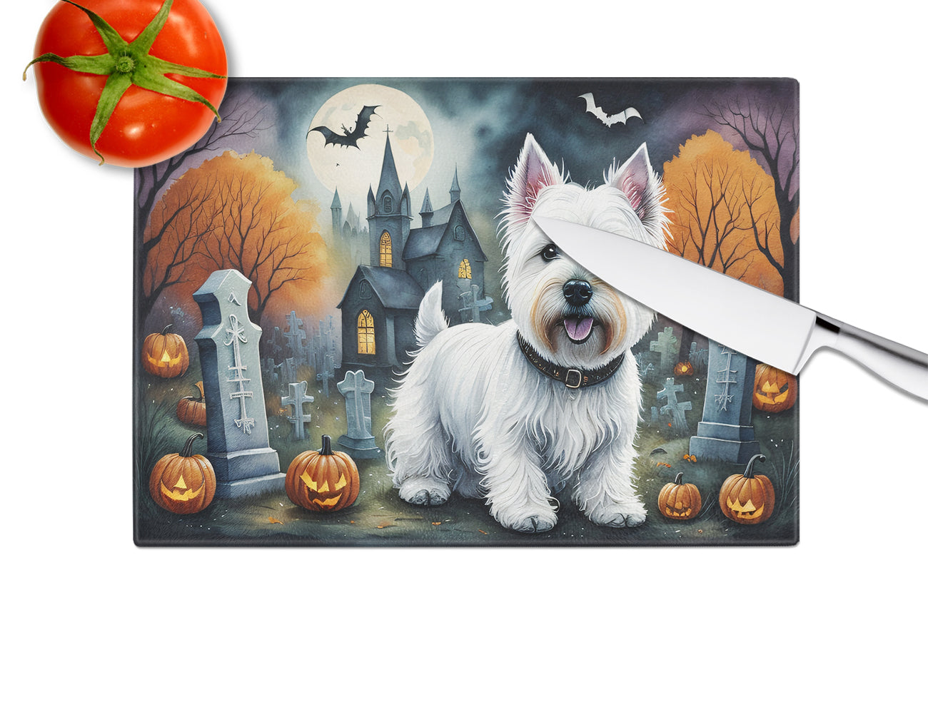 Westie Spooky Halloween Glass Cutting Board