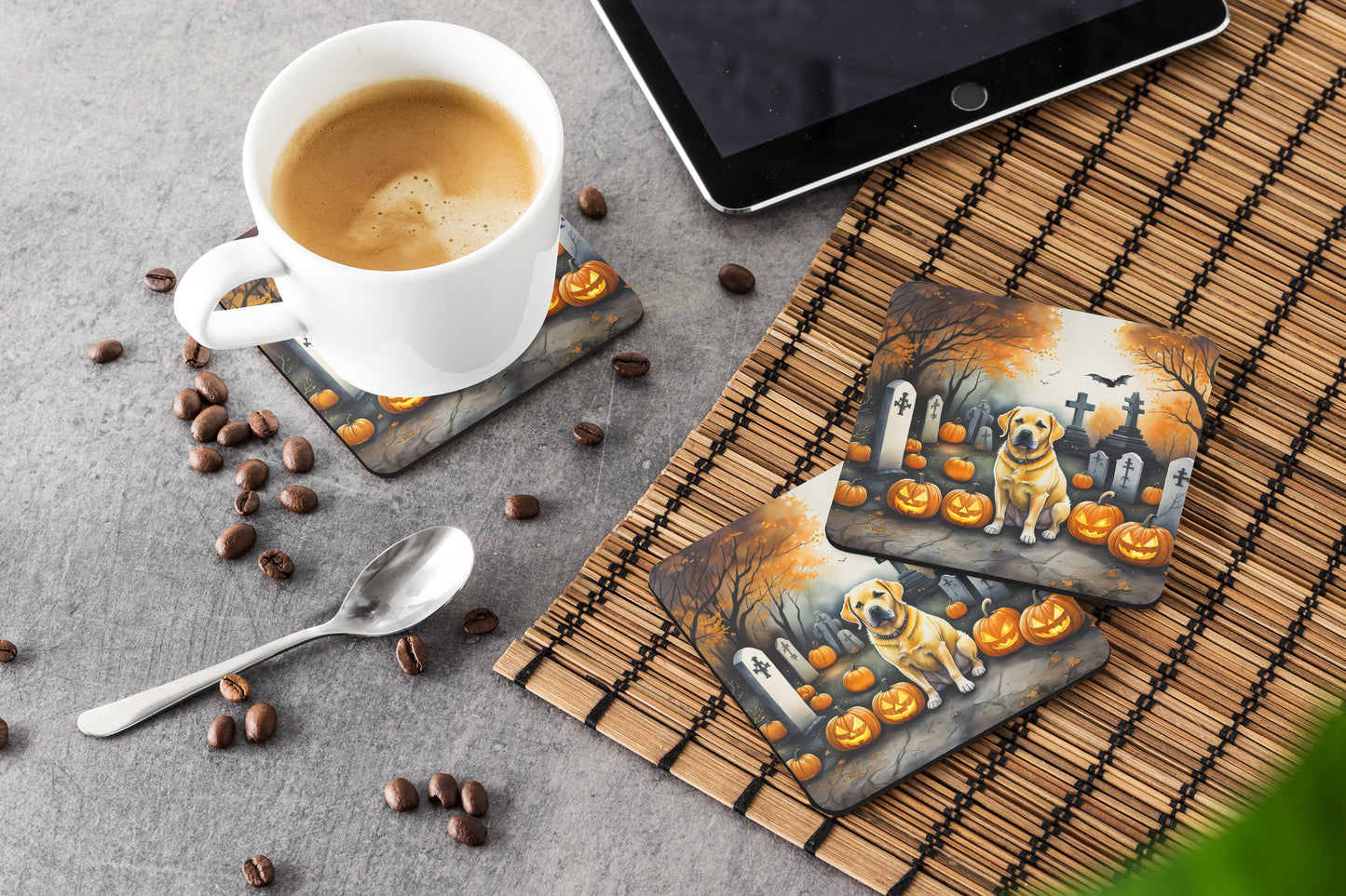 Yellow Labrador Retriever Spooky Halloween Foam Coasters