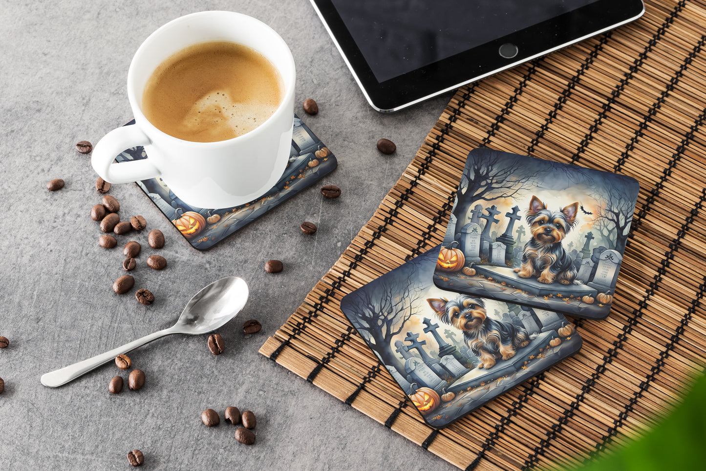 Yorkshire Terrier Spooky Halloween Foam Coasters