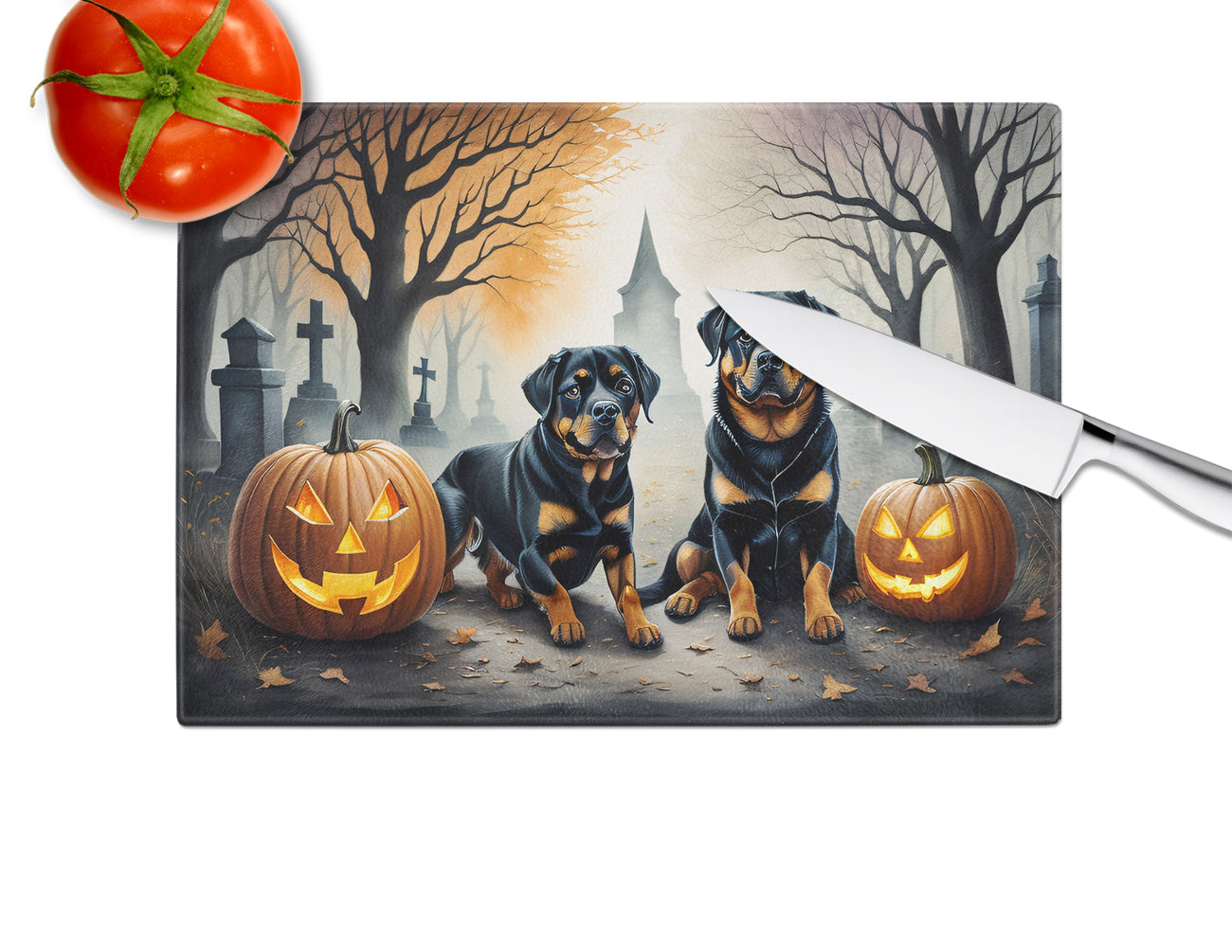 Rottweiler Spooky Halloween Glass Cutting Board