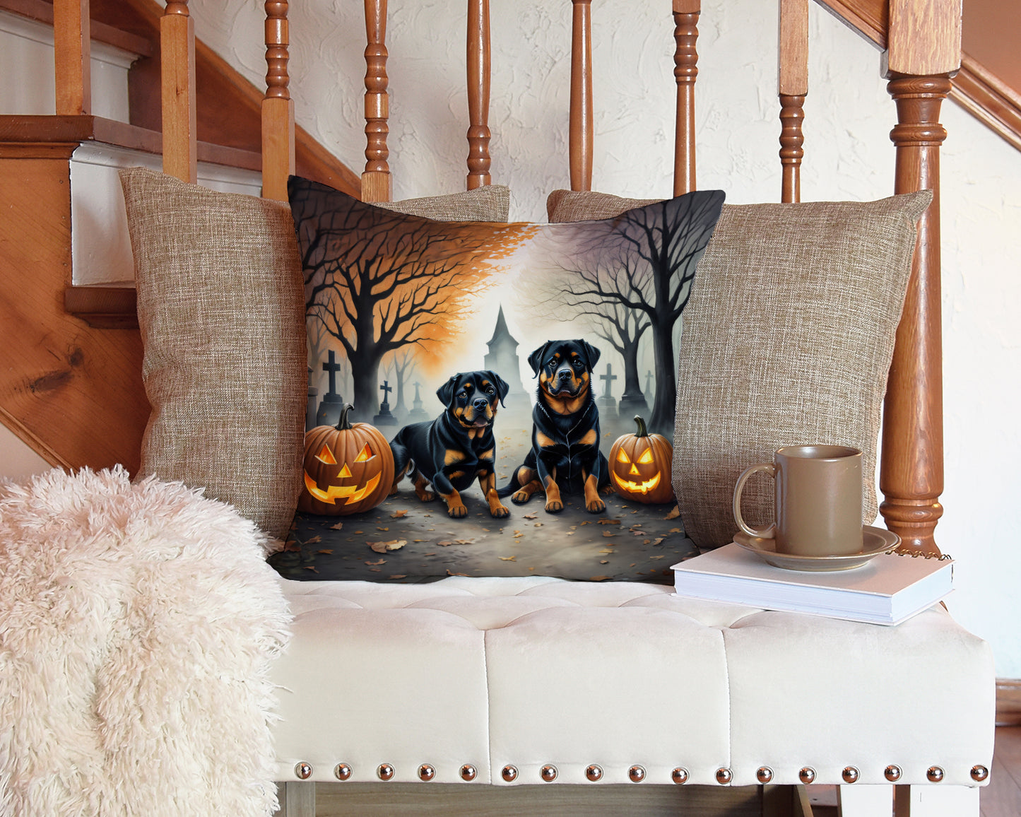 Rottweiler Spooky Halloween Throw Pillow