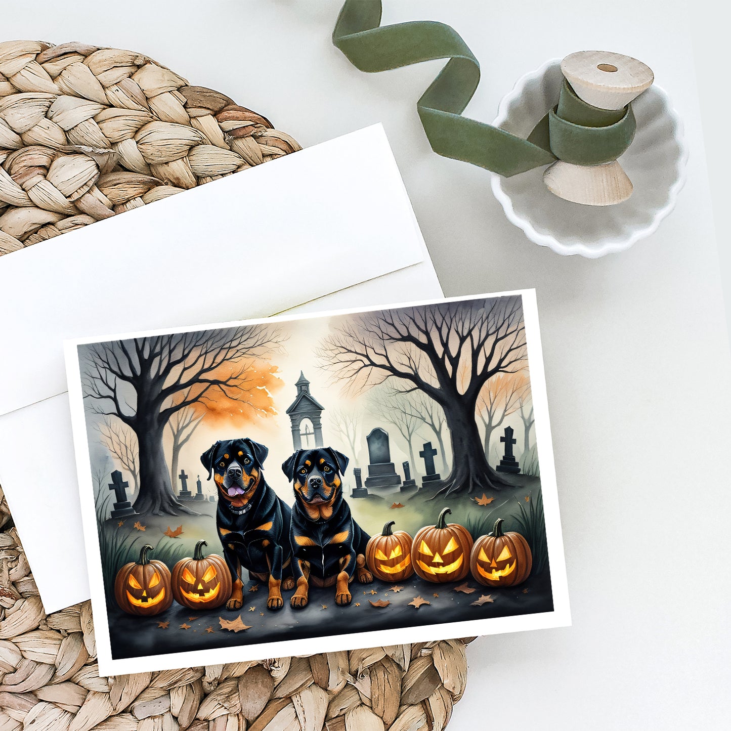 Rottweiler Spooky Halloween Greeting Cards and Envelopes Pack of 8