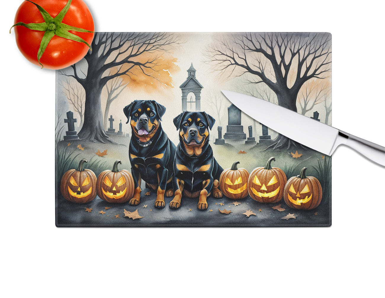 Rottweiler Spooky Halloween Glass Cutting Board