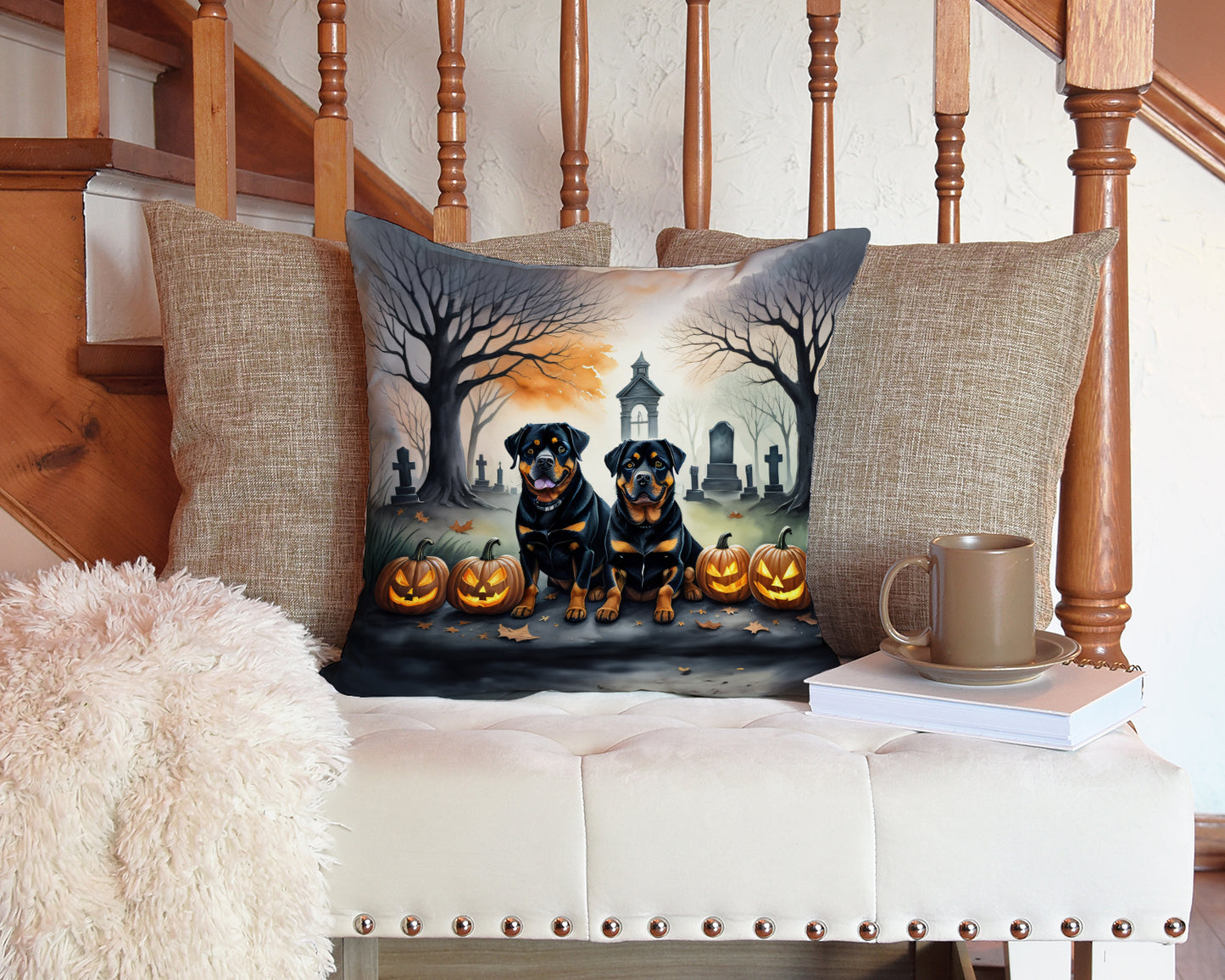 Rottweiler Spooky Halloween Throw Pillow