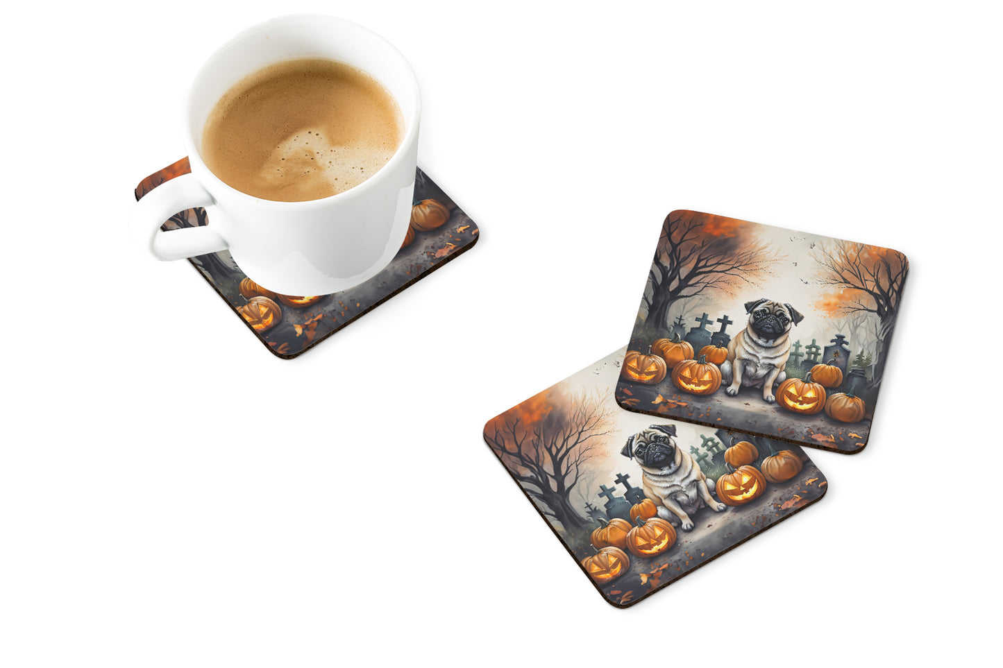 Fawn Pug Spooky Halloween Foam Coasters