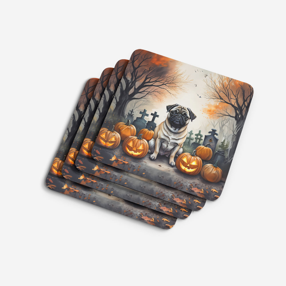 Fawn Pug Spooky Halloween Foam Coasters