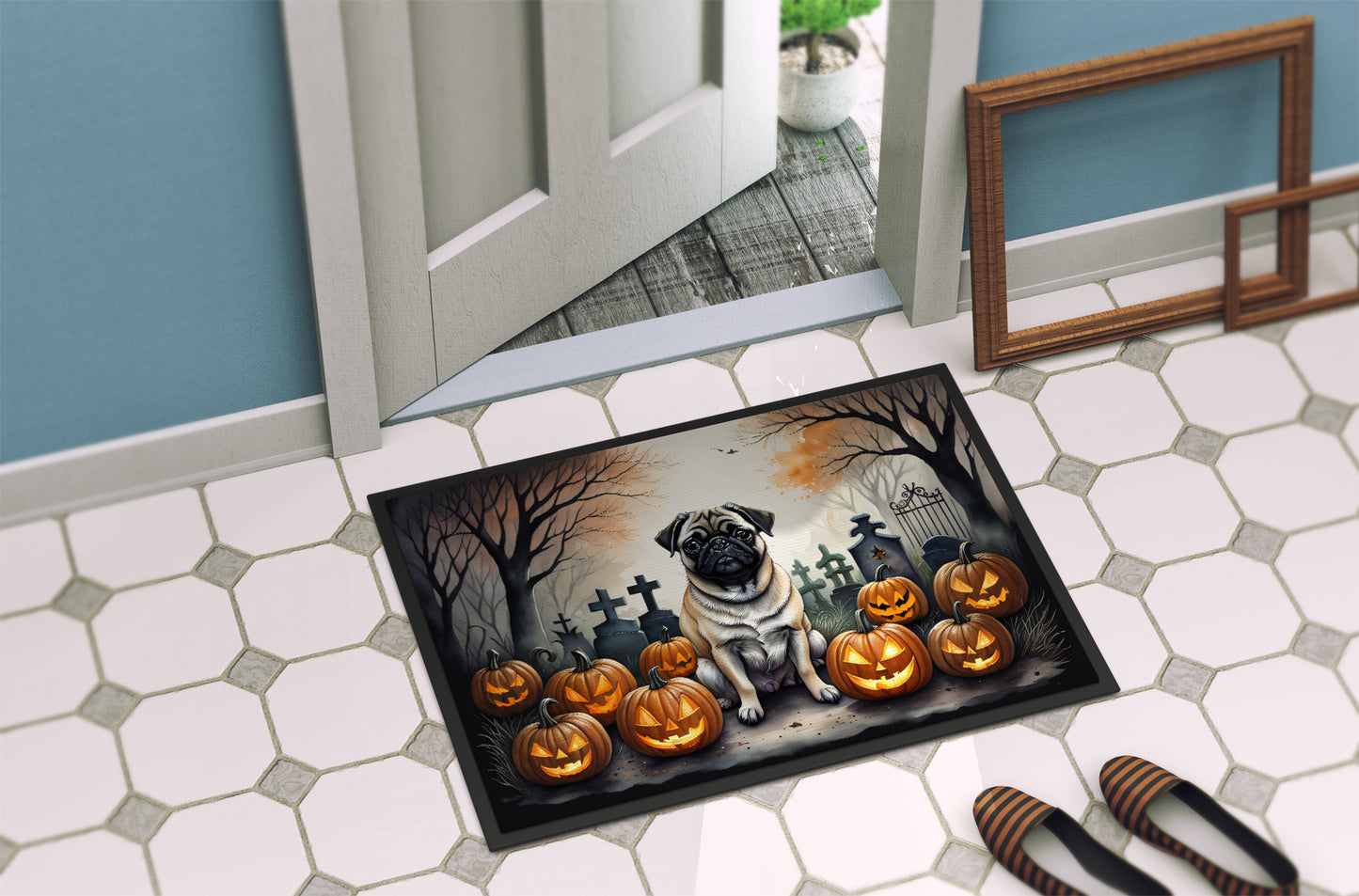 Fawn Pug Spooky Halloween Doormat
