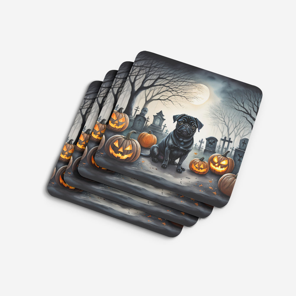 Black Pug Spooky Halloween Foam Coasters
