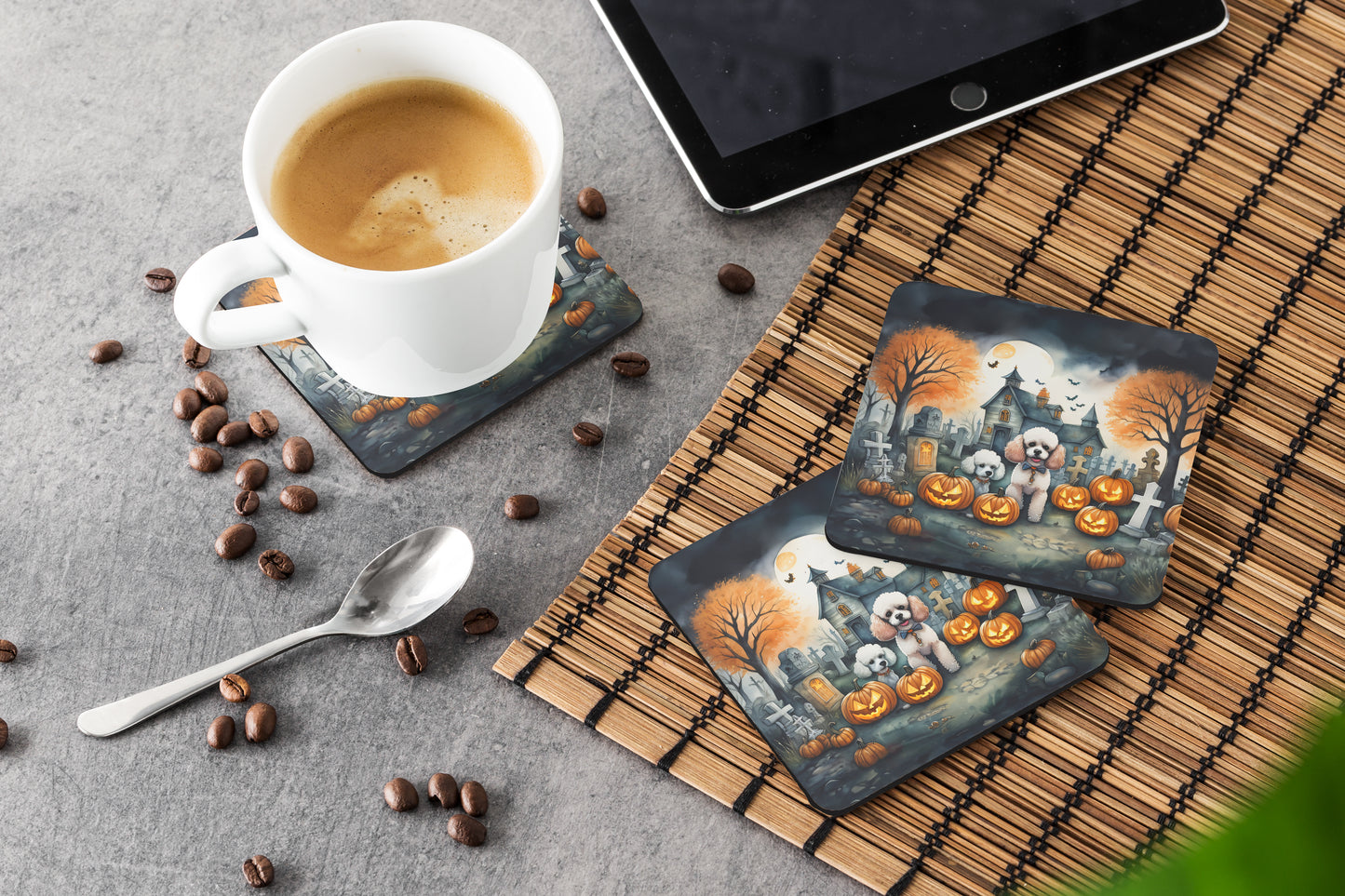 Poodle Spooky Halloween Foam Coasters