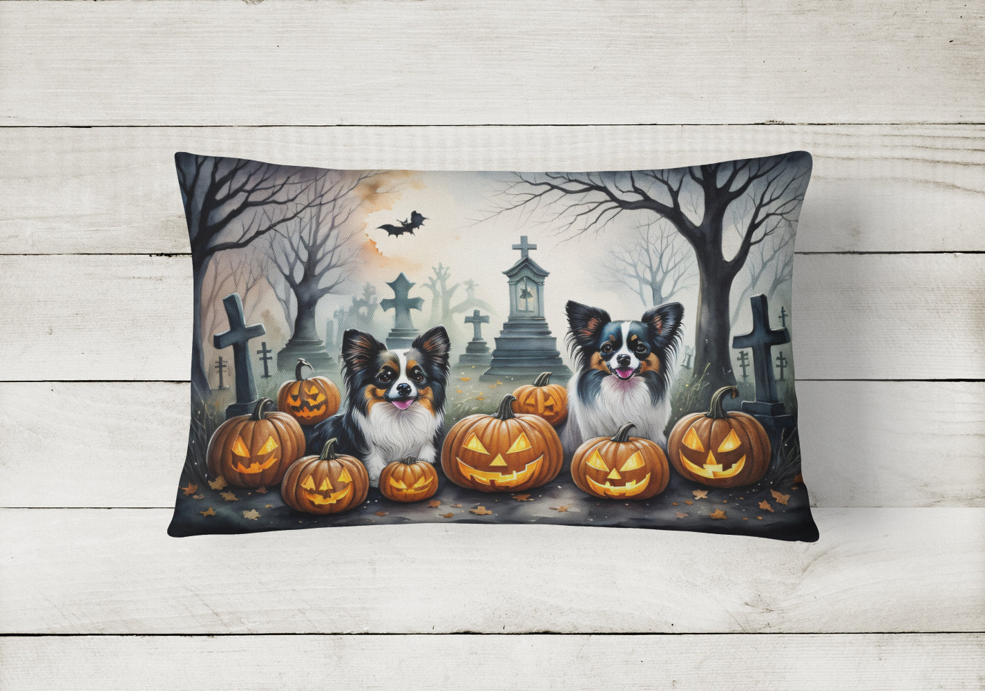 Papillon Spooky Halloween Throw Pillow