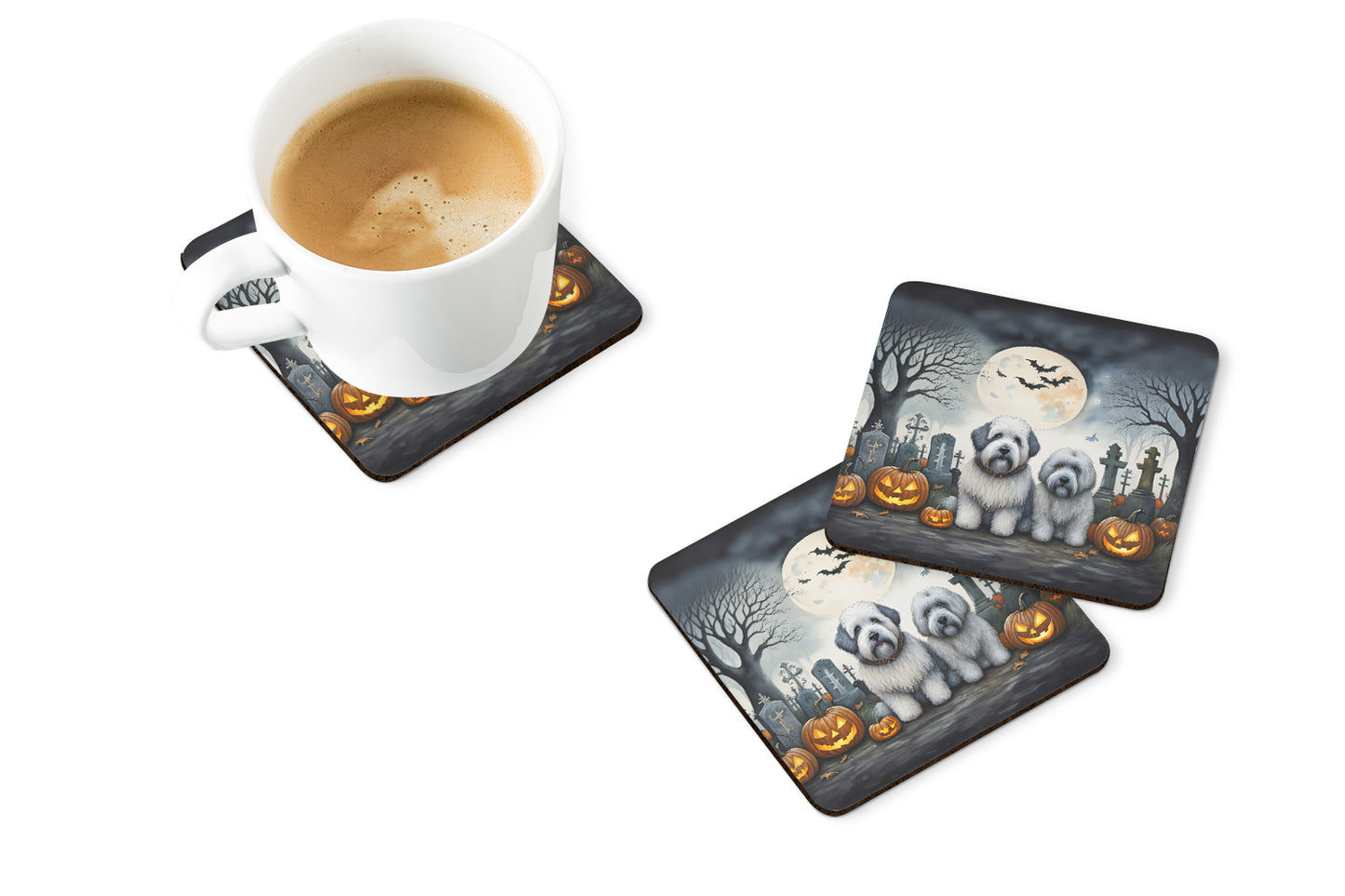 Old English Sheepdog Spooky Halloween Foam Coasters