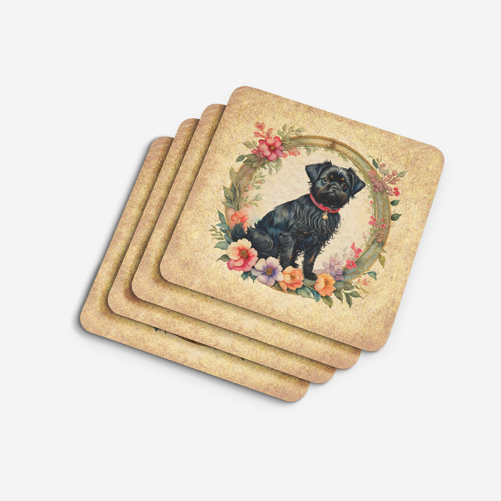 Affenpinscher and Flowers Foam Coasters