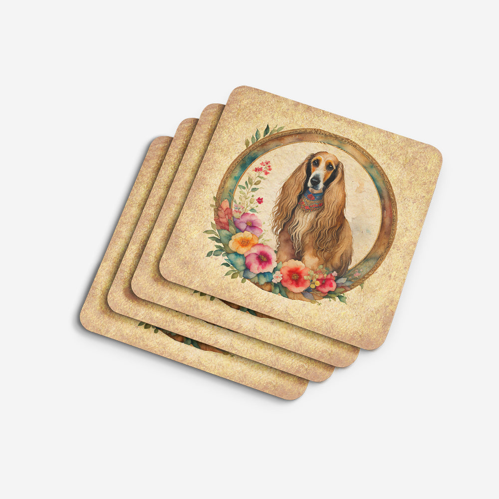 Afghan Hound and Flowers Foam Coasters