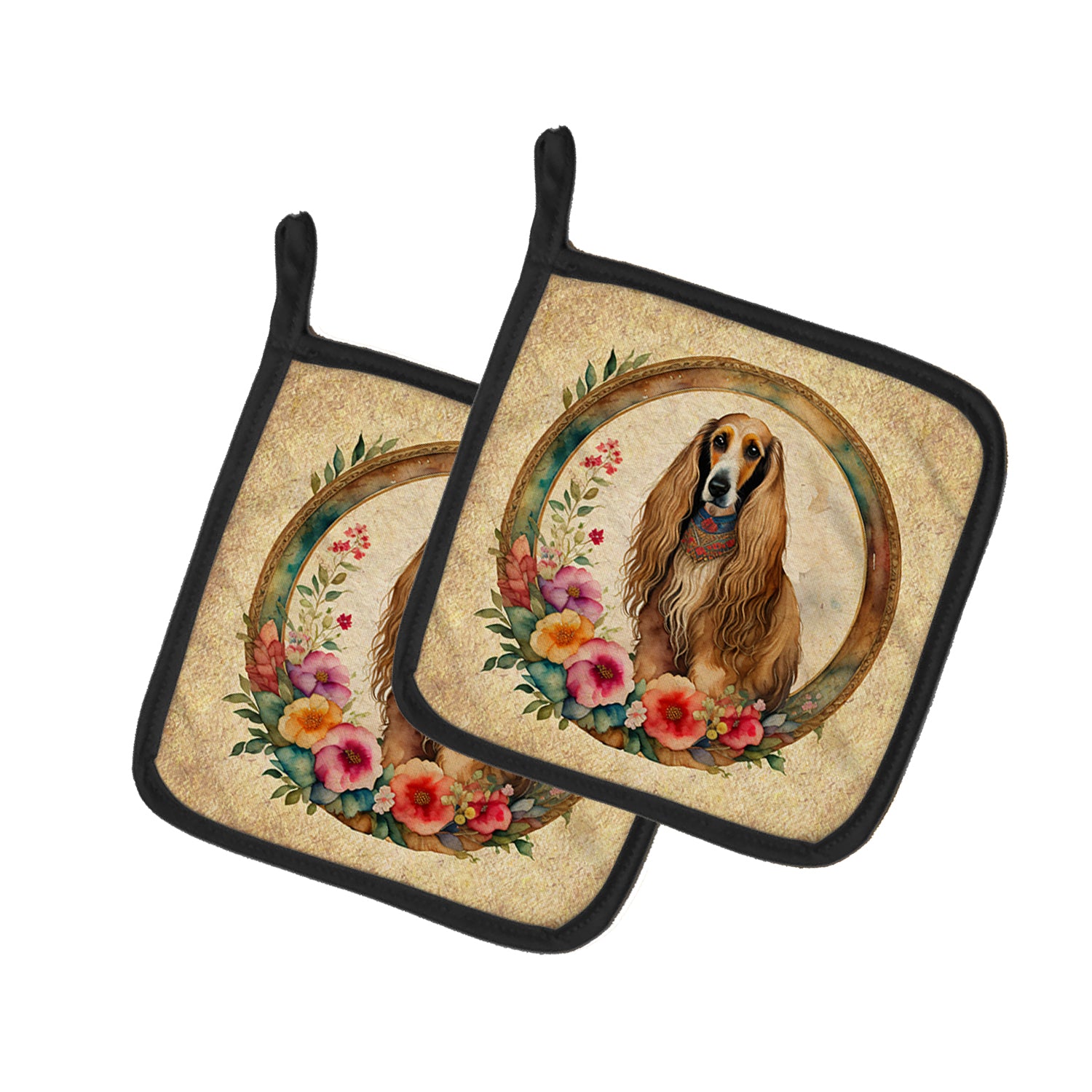Buy this Afghan Hound and Flowers Pair of Pot Holders