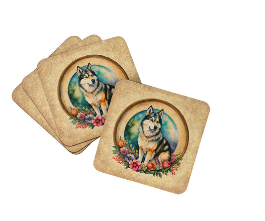 Buy this Alaskan Malamute and Flowers Foam Coasters