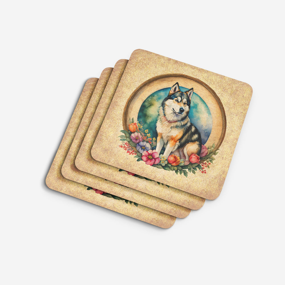 Alaskan Malamute and Flowers Foam Coasters