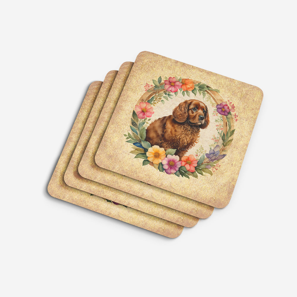 American Water Spaniel and Flowers Foam Coasters