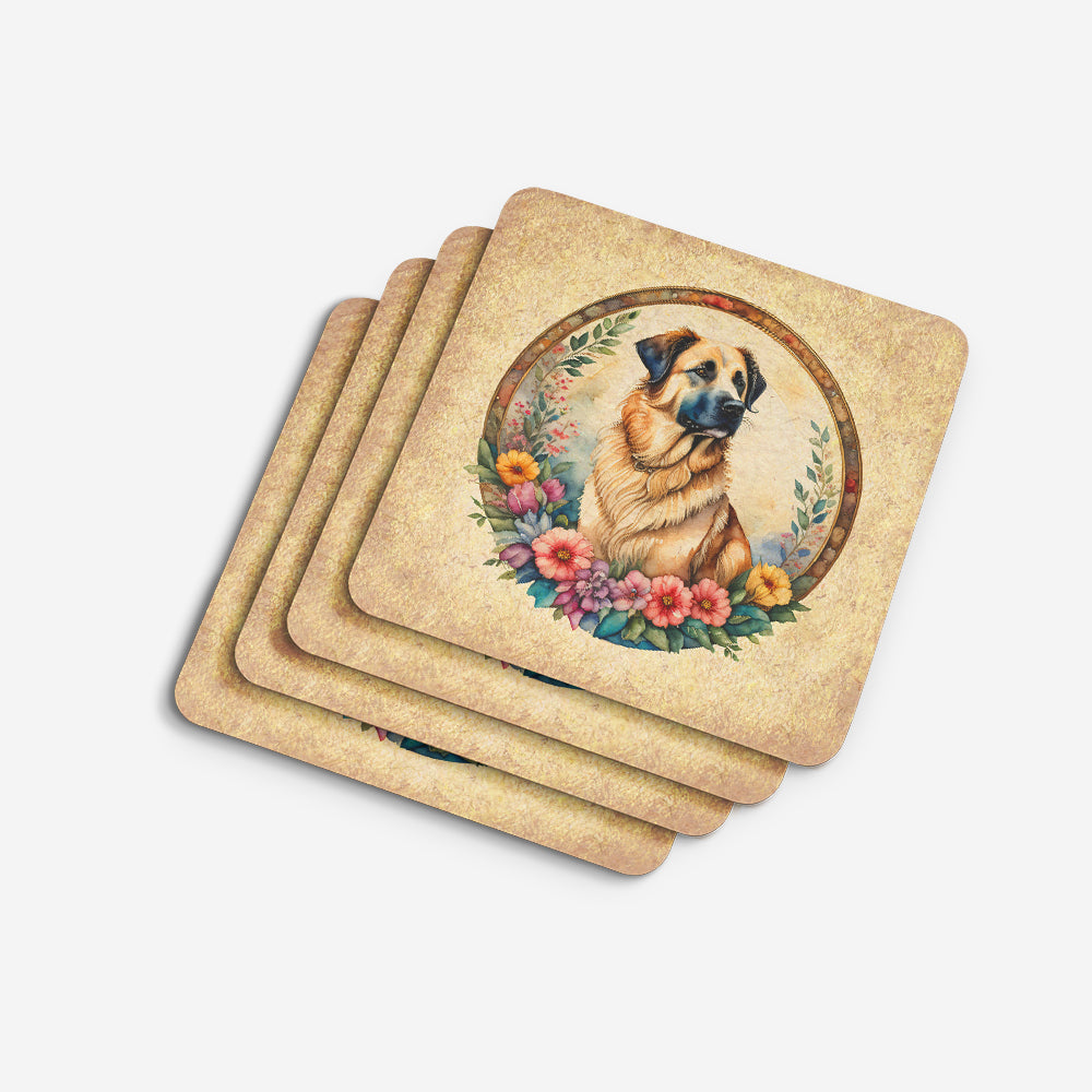 Anatolian Shepherd Dog and Flowers Foam Coasters