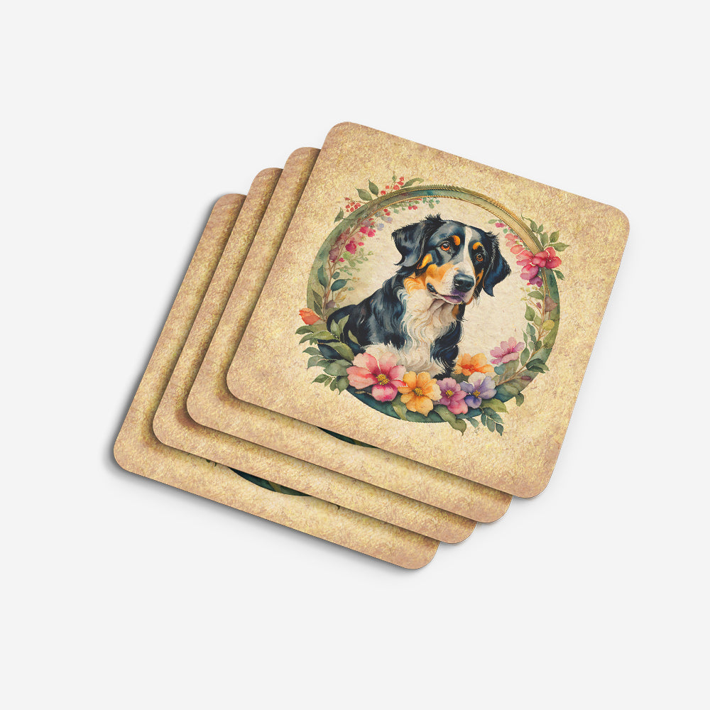 Appenzeller Sennenhund and Flowers Foam Coasters