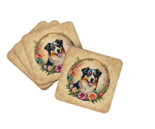 Buy this Australian Shepherd and Flowers Foam Coasters