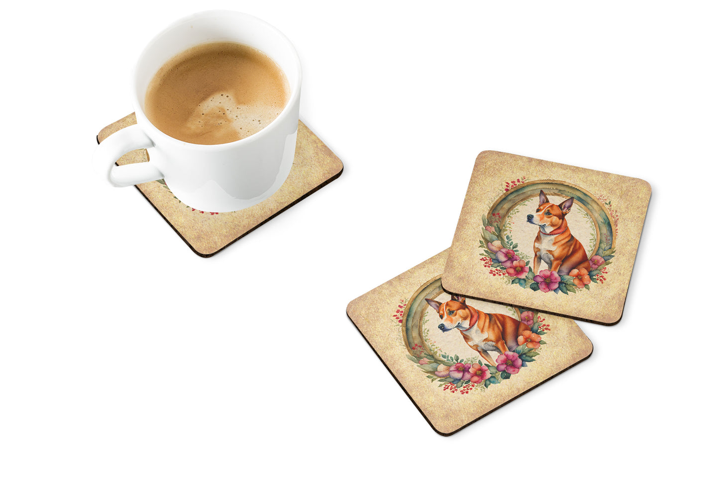 Basenji and Flowers Foam Coasters