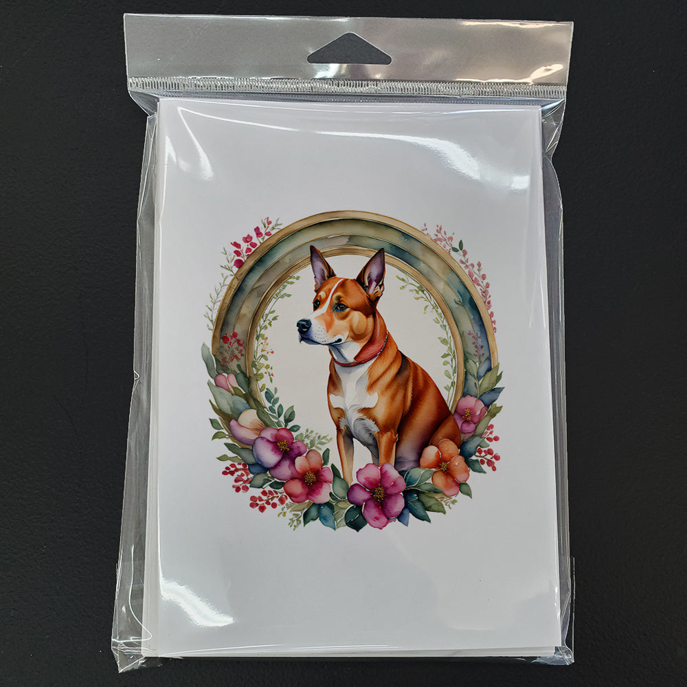 Basenji and Flowers Greeting Cards and Envelopes Pack of 8