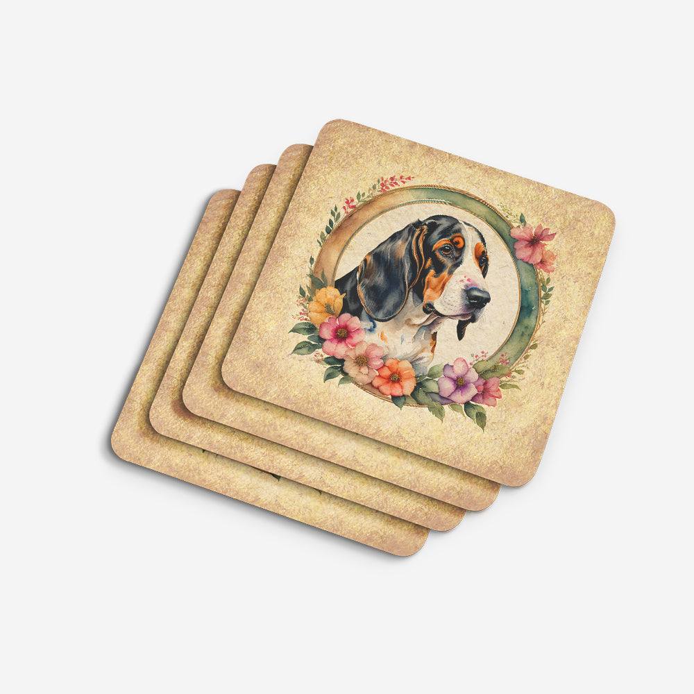 Basset Hound and Flowers Foam Coasters