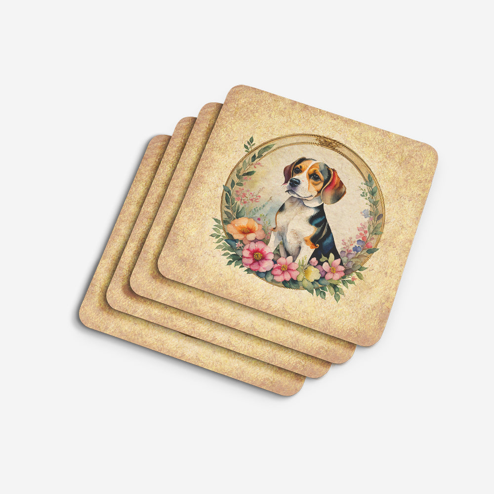 Beagle and Flowers Foam Coasters