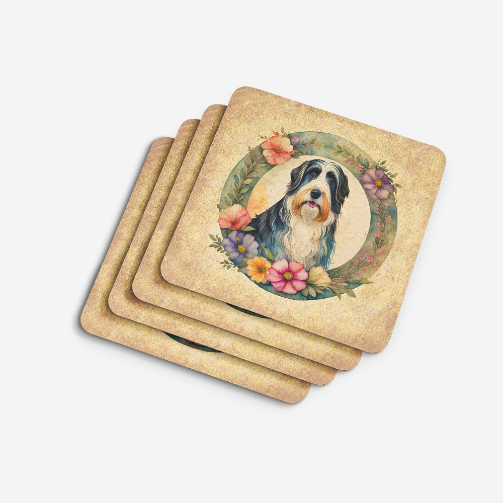 Bearded Collie and Flowers Foam Coasters